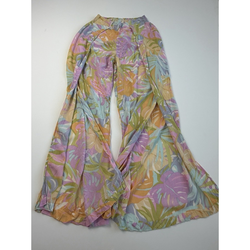 BILLABONG Split Spirit Beachy Pants Wide Leg Floral Tropical Pull On Sz S